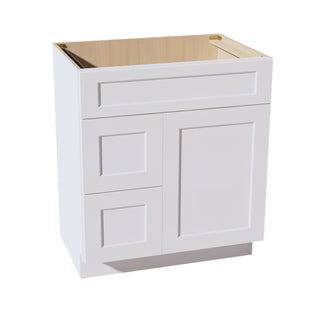 HF - VSD3021L: Frost White Shaker 30"W x 34 - 1/2"H x 21"D 1 Door & 2 Left Drawers Offset Vanity Sink Base Cabinets - homecabinets