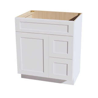 HF - VSD3021R: Frost White Shaker 30"W x 34 - 1/2"H x 21"D 1 Door & 2 Right Drawers Offset Vanity Sink Base Cabinets - homecabinets