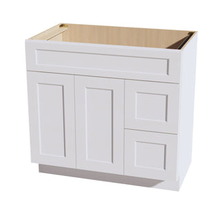 HF - VSD3621R: Frost White Shaker 36"W x 34 - 1/2"H x 21"D 2 Doors & 2 Right Drawers Offset Vanity Sink Base Cabinets - homecabinets