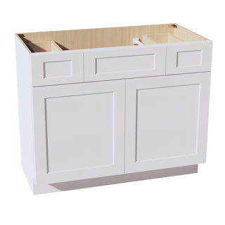 HF - VSD4221: Frost White Shaker 42"W x 34 - 1/2"H x 21"D 2 Doors, 2 Drawers & 1 False Drawer Centered Vanity Sink Base Cabinets - homecabinets