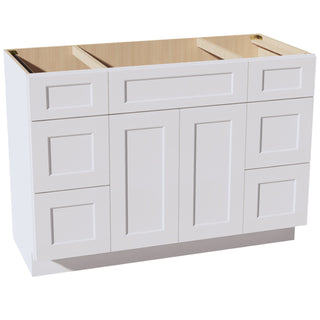 HF - VSD60SINGLE: Frost White Shaker 60"W x 34 - 1/2"H x 21"D 2 Doors, 6 Drawers & 1 False Drawer Single Sink Vanity Base Combo Cabinets - homecabinets