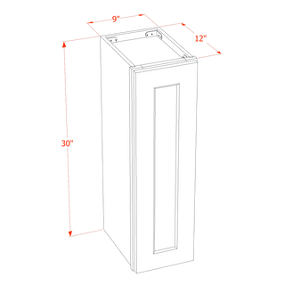 HF - W0930: Frost White Shaker 09"W x 30"H 1 Door & 2 Shelves Standard Wall Cabinet - homecabinets