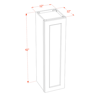 HF - W1242: Frost White Shaker 12"W x 42"H 1 Door & 3 Shelves Standard Wall Cabinet - homecabinets