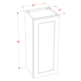 HF - W1536: Frost White Shaker 15"W x 36"H 1 Door & 2 Shelves Standard Wall Cabinet - homecabinets