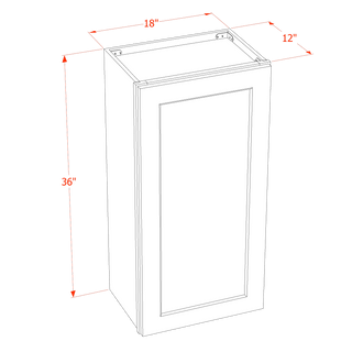 HF - W1836: Frost White Shaker 18"W x 36"H 1 Door & 2 Shelves Standard Wall Cabinet - homecabinets