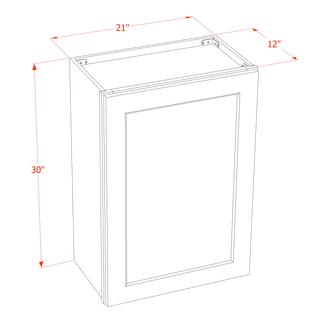 HF - W2130: Frost White Shaker 21"W x 30"H 1 Door & 2 Shelves Standard Wall Cabinet - homecabinets