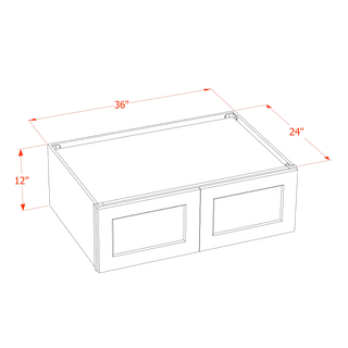 HF - W361224: Frost White Shaker 36"W x 12"H x 24"D 2 Doors Standard Bridge Wall Cabinet - homecabinets