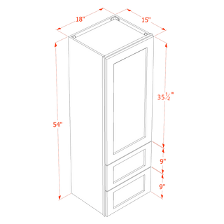 HF - WD1854: Frost White Shaker 18"W x 54"H 1 Door & 2 Drawers Special Wall Cabinet - homecabinets