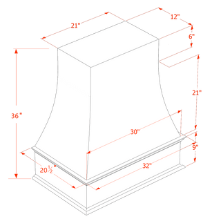 HF - WRH3036: Frost White Shaker 30"W x 36"H Wood Wall Mounted Range Hoods - homecabinets