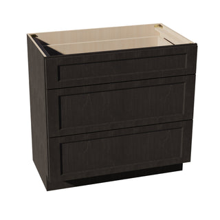 HG - VDB3621: Dark Gray Shaker 36"W x 34 - 1/2"H x 21"D 3 Drawers Vanity Base Cabinets - homecabinets