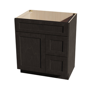 HG - VSD3021R: Dark Gray Shaker 30"W x 34 - 1/2"H x 21"D 1 Door & 2 Right Drawers Offset Vanity Sink Base Cabinets - homecabinets