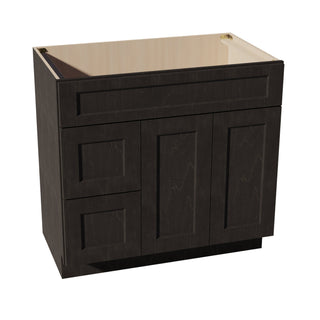 HG - VSD3621L: Dark Gray Shaker 36"W x 34 - 1/2"H x 21"D 2 Doors & 2 Left Drawers Offset Vanity Sink Base Cabinets - homecabinets