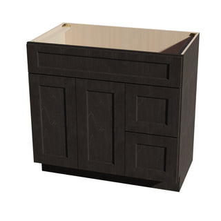 HG - VSD3621R: Dark Gray Shaker 36"W x 34 - 1/2"H x 21"D 2 Doors & 2 Right Drawers Offset Vanity Sink Base Cabinets - homecabinets