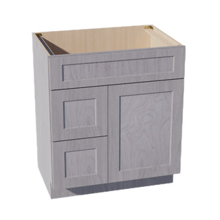 HLG - VSD3021L: Light Gray Shaker 30"W x 34 - 1/2"H x 21"D 1 Door & 2 Left Drawers Offset Vanity Sink Base Cabinets - homecabinets