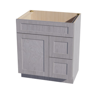 HLG - VSD3021R: Light Gray Shaker 30"W x 34 - 1/2"H x 21"D 1 Door & 2 Right Drawers Offset Vanity Sink Base Cabinets - homecabinets