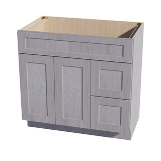 HLG - VSD3621R: Light Gray Shaker 36"W x 34 - 1/2"H x 21"D 2 Doors & 2 Right Drawers Offset Vanity Sink Base Cabinets - homecabinets