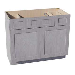 HLG - VSD4221: Light Gray Shaker 42"W x 34 - 1/2"H x 21"D 2 Doors, 2 Drawers & 1 False Drawer Centered Vanity Sink Base Cabinets - homecabinets