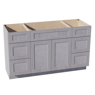 HLG - VSD60SINGLE: Light Gray Shaker 60"W x 34 - 1/2"H x 21"D 2 Doors, 6 Drawers & 1 False Drawer Single Sink Vanity Base Combo Cabinets - homecabinets