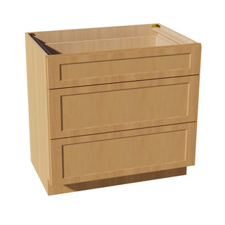 HT - DB36: Timber Wood Shaker 36" 3 Drawers Base Cabinet - homecabinets