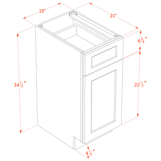 HT - VB1521: Timber Wood Shaker 15"W x 34 - 1/2"H x 21"D 1 Door & 1 Drawer Single Door Vanity Base Cabinets - homecabinets