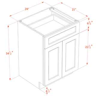 HT - VB2421: Timber Wood Shaker 24"W x 34 - 1/2"H x 21"D 2 Doors & 1 Drawer Double Door Vanity Base Cabinets - homecabinets