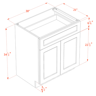 HT - VB3021: Timber Wood Shaker 30"W x 34 - 1/2"H x 21"D 2 Doors & 1 Drawer Double Door Vanity Base Cabinets - homecabinets