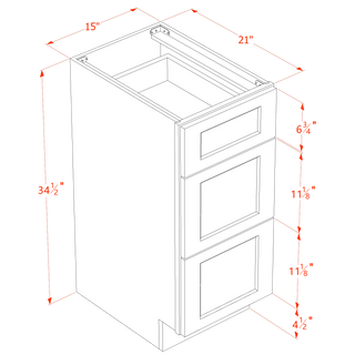 HT - VDB1521: Timber Wood Shaker 15"W x 34 - 1/2"H x 21"D 3 Drawers Vanity Base Cabinets - homecabinets