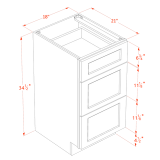 HT - VDB1821: Timber Wood Shaker 18"W x 34 - 1/2"H x 21"D 3 Drawers Vanity Base Cabinets - homecabinets