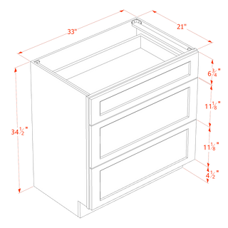 HT - VDB3321: Timber Wood Shaker 33"W x 34 - 1/2"H x 21"D 3 Drawers Vanity Base Cabinets - homecabinets