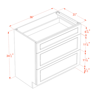 HT - VDB3621: Timber Wood Shaker 36"W x 34 - 1/2"H x 21"D 3 Drawers Vanity Base Cabinets - homecabinets