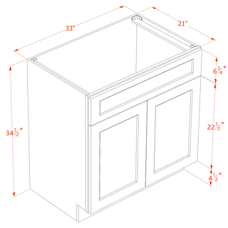 HT - VSB3321: Timber Wood Shaker 33"W x 34 - 1/2"H x 21"D 2 Doors & 1 False Drawer Vanity Sink Base Cabinets - homecabinets