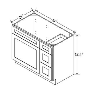 Double Dove White - 33"W Offset-Sink Vanity Combo Cabinet (Drawer on Right)