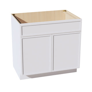 SF - SB36: Frost White Slim Shaker 36" 2 Doors 1 False Drawer Sink Base Cabinet - homecabinets