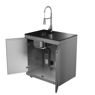Silver - 304 Stainless Steel Modular Outdoor Kitchen Double - Door Sink Cabinet - homecabinets