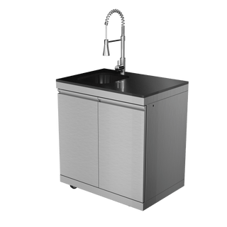 Silver - 304 Stainless Steel Modular Outdoor Kitchen Double - Door Sink Cabinet - homecabinets
