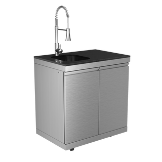 Silver - 304 Stainless Steel Modular Outdoor Kitchen Double - Door Sink Cabinet - homecabinets