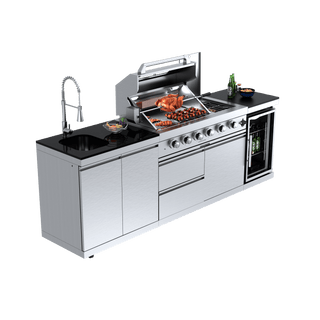 Silver - 3PC 304 Stainless Steel Modular Outdoor Kitchen with 4 - Burner Grill (Natural Gas) - homecabinets
