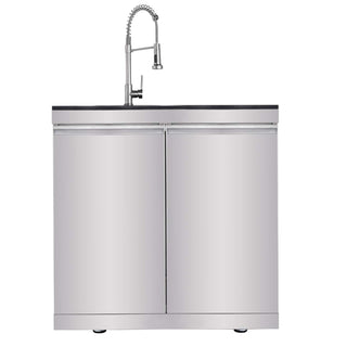 Silver - 3PC 304 Stainless Steel Modular Outdoor Kitchen with 4 - Burner Grill - homecabinets
