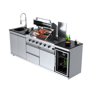 Silver - 3PC 304 Stainless Steel Modular Outdoor Kitchen with 4 - Burner Grill - homecabinets