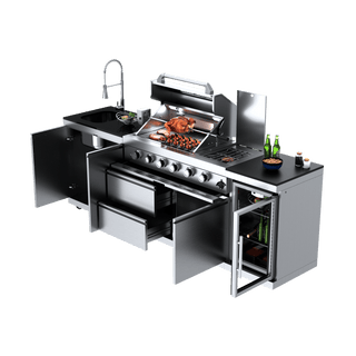 Silver - 3PC 304 Stainless Steel Modular Outdoor Kitchen with 4 - Burner Grill - homecabinets