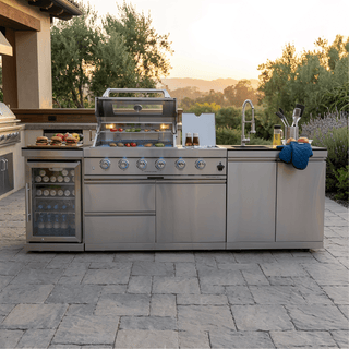 Silver - 3PC 304 Stainless Steel Modular Outdoor Kitchen with 4 - Burner Grill - homecabinets