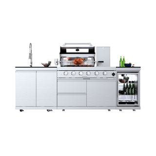 Silver - 3PC 304 Stainless Steel Modular Outdoor Kitchen with 4 - Burner Grill - homecabinets