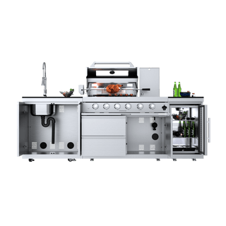 Silver - 3PC 304 Stainless Steel Modular Outdoor Kitchen with 4 - Burner Grill - homecabinets