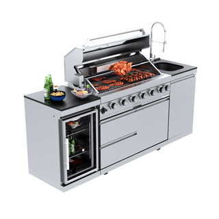 Silver - 3PC 304 Stainless Steel Modular Outdoor Kitchen with 6 - Burner Grill - homecabinets
