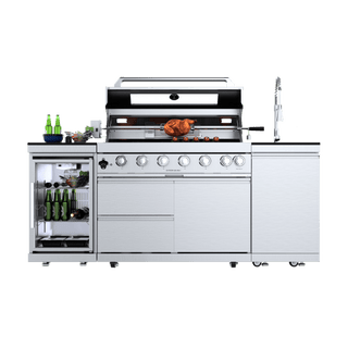 Silver - 3PC 304 Stainless Steel Modular Outdoor Kitchen with 6 - Burner Grill - homecabinets