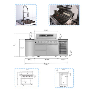 Silver - 3PC 304 Stainless Steel Modular Outdoor Kitchen with 6 - Burner Grill - homecabinets