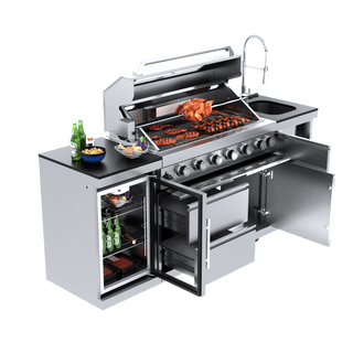 Silver - 3PC 304 Stainless Steel Modular Outdoor Kitchen with 6 - Burner Grill - homecabinets