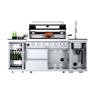 Silver - 3PC 304 Stainless Steel Modular Outdoor Kitchen with 6 - Burner Grill - homecabinets