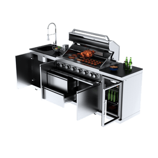 Silver - 3PC 304 Stainless Steel Modular Outdoor Kitchen with 6 - Burner Grill - homecabinets