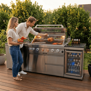 Silver - 3PC 304 Stainless Steel Modular Outdoor Kitchen with 6 - Burner Grill - homecabinets